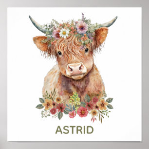 Koe met hand getrokken Waterverf voor hoffdieren Poster