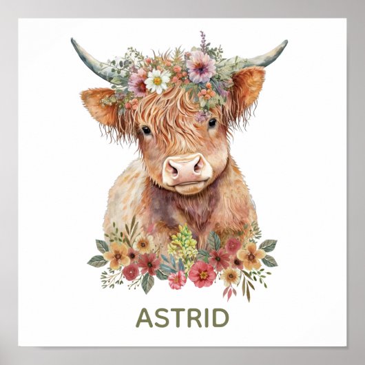 Koe met hand getrokken Waterverf voor hoffdieren Poster (Voorkant)