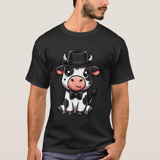 Koe met hoed en vlinderdas t-shirt (Voorkant)
