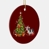 Koe Met Hoed Scaft Kerstmis Keramisch Ornament (Rechts)