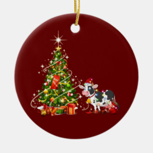 Koe Met Hoed Scaft Kerstmis Keramisch Ornament