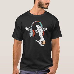 Koe met hoofdtelefoonmuziek voor retrofiele audio t-shirt