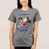 Koe met humoristische expressie en statement Tri-Blend shirt (Voorkant)