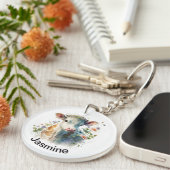 Koe met jouw naam florale waterverf boerderij sleutelhanger (Voorkant Rechts)