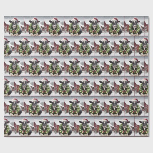 Koe met kerstkrans cadeaupapier (Vlak)