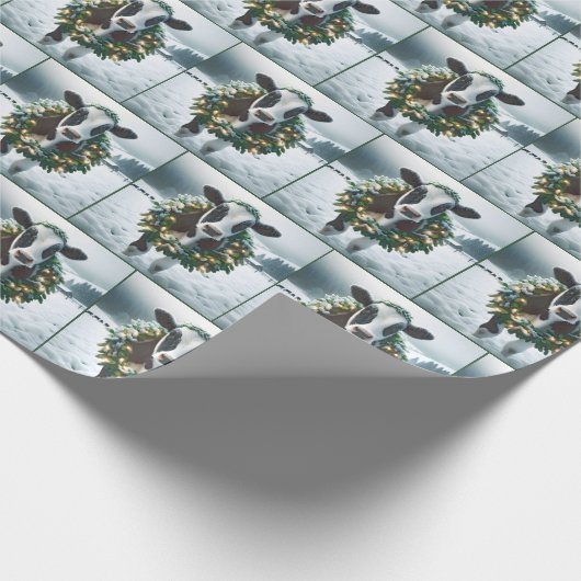 Koe met kerstkrans cadeaupapier (Hoek)
