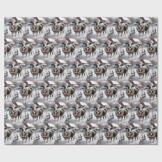 Koe met kerstkrans cadeaupapier (Vlak)