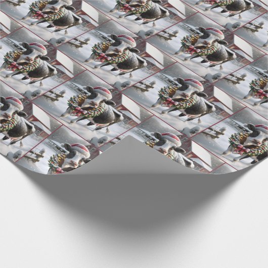 Koe met kerstkrans cadeaupapier (Hoek)