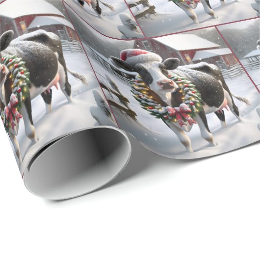 Koe met kerstkrans cadeaupapier (Rol Hoek)