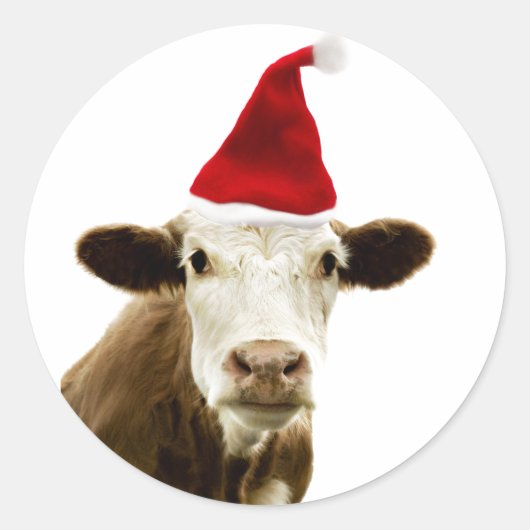 KOE MET KERSTMUTS RONDDOPMAAKBARE Sticker (Voorkant)