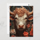 Koe met krullend haar in de bloemen briefkaart (Voorkant / Achterkant)