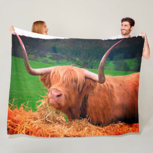 Koe met lange hoorns fleece deken