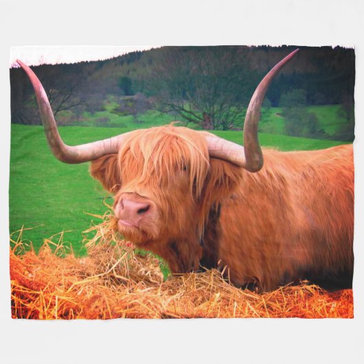 Koe met lange hoorns fleece deken (Voorkant (Horizontaal))