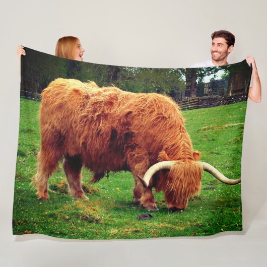Koe met lange hoorns fleece deken (In situ)