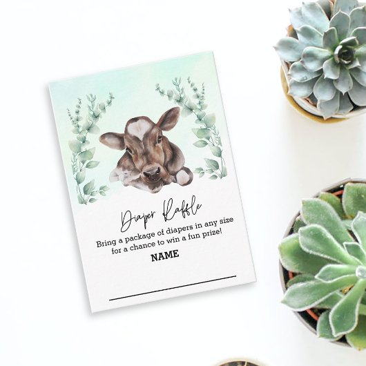 Koe met luier Raffle Calf Boerderij Eucalyptus Informatiekaartje