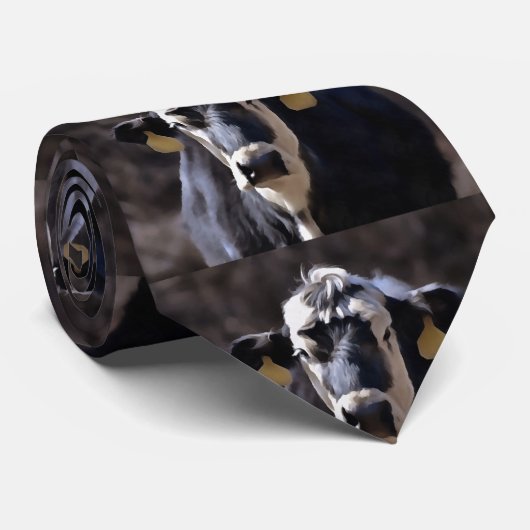 Koe met oor labels stropdas (Opgerold)