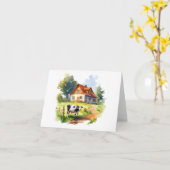 Koe met oud Boerderij House BLANK Kaart (Gele Bloem)