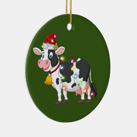 Koe met Pet lichte kerstmis Keramisch Ornament (Rechts)