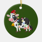 Koe met Pet lichte kerstmis Keramisch Ornament (Voorkant)