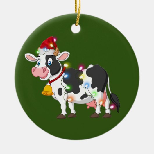 Koe met Pet lichte kerstmis Keramisch Ornament (Voorkant)