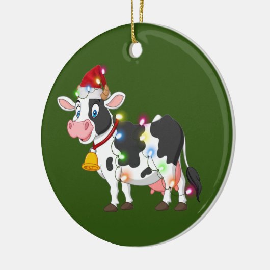 Koe met Pet lichte kerstmis Keramisch Ornament (Links)