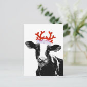 Koe met rendierAntlers Feestdagenkaart (Staand voorkant)
