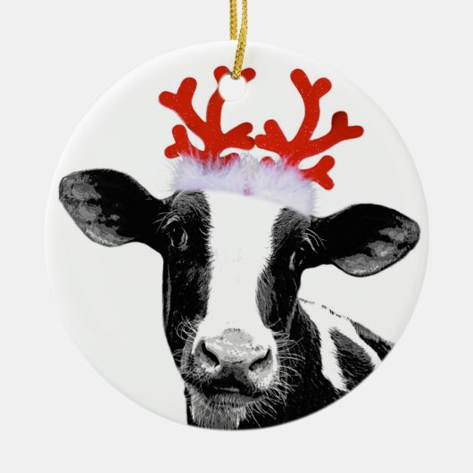 Koe met rendierAntlers Keramisch Ornament (Voorkant)