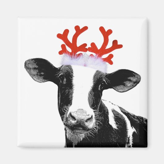 Koe met rendierAntlers Magneet (Voorkant)
