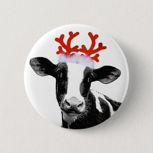 Koe met rendierAntlers Ronde Button 5,7 Cm (Voorkant)