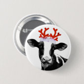 Koe met rendierAntlers Ronde Button 5,7 Cm (Voorkant /achterkant)