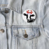 Koe met rendierAntlers Ronde Button 5,7 Cm (In situ)