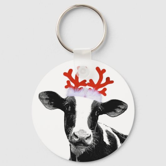 Koe met rendierAntlers Sleutelhanger (Voorkant)