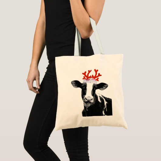 Koe met rendierAntlers Tote Bag (Voorkant (product))