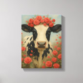 Koe met rode rozenkroon in bloei canvas afdruk (Voorkant)