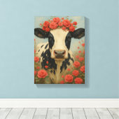 Koe met rode rozenkroon in bloei canvas afdruk (Insitu (Houten vloer))