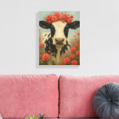 Koe met rode rozenkroon in bloei canvas afdruk (Insitu (Woonkamer))