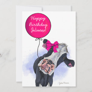 Koe met Roze Verjaardag Ballon Kaart - Personalise