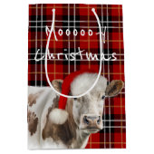 Koe met Santa Pet op Tartan Plaid Medium Cadeauzakje (Voorkant)