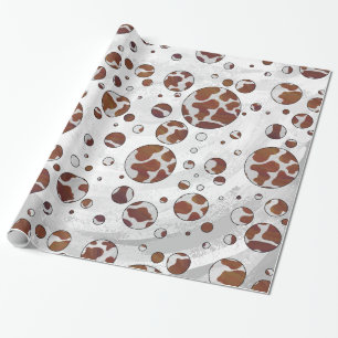Koe met Stippen Bruine en Witte Print Cadeaupapier