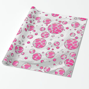 Koe met Stippen Roze en Wit Cadeaupapier