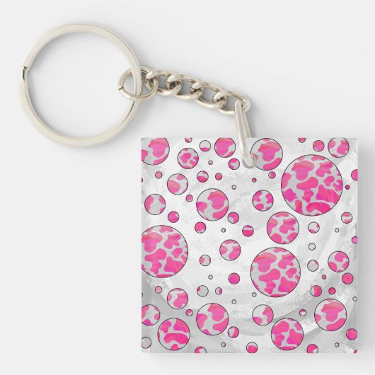 Koe met Stippen Roze en Wit Sleutelhanger (Voorkant)