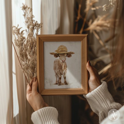 Koe met Stro Pet Whimsical Boerderij Dierenkalf Poster