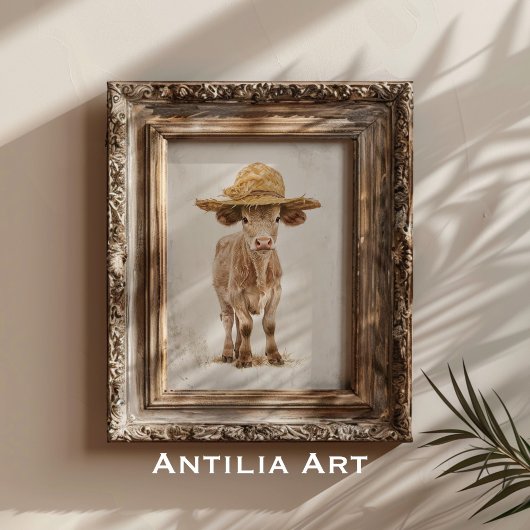 Koe met Stro Pet Whimsical Boerderij Dierenkalf Poster