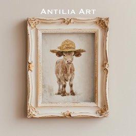 Koe met Stro Pet Whimsical Boerderij Dierenkalf Poster