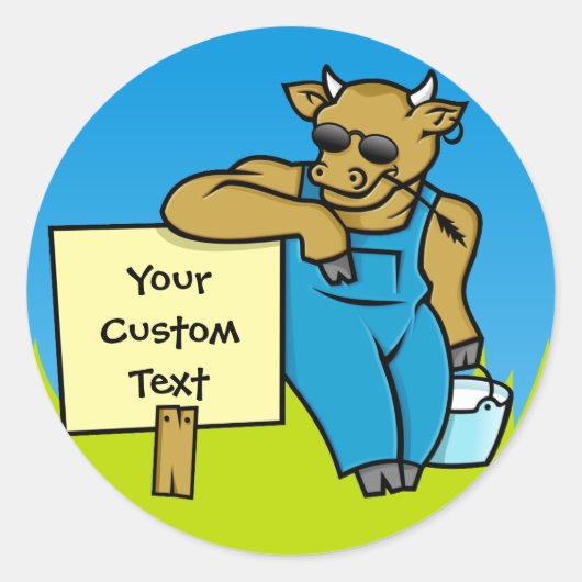 Koe met teken ronde sticker (Voorkant)