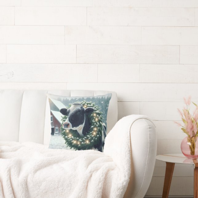 Koe met verlichte kerstkrans kussen (Bank)