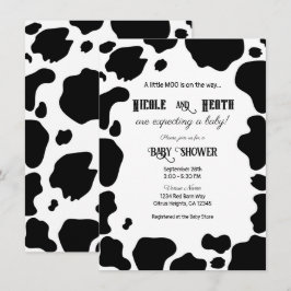 Koe met vlekken print zwart & wit baby shower kaart