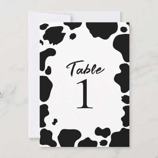 Koe Met Vlekken Print Zwart Wit Tafelnummer (Voorkant)