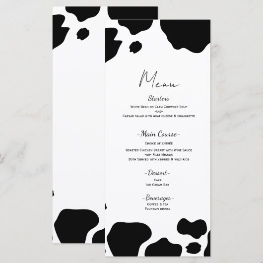 Koe Met Vlekken Print Zwart Wit Trouw Menu (Voorkant / Achterkant)