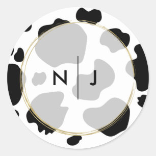 Koe Met Vlekken Zwart-Wit Trouwjurk Print Ronde Sticker